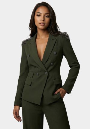 Studded Shoulder Double Breast Tailored Blazer