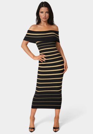 Stripe Off Shoulder Maxi Dress