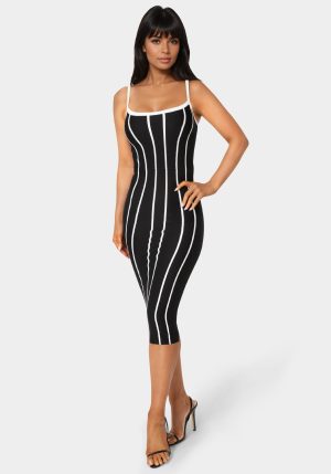 Striple Knit Bodycon Midi Dress