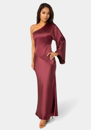One Shoulder Bell Sleeve Satin Maxi Dress