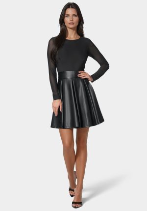 Faux Leather Flare Dress